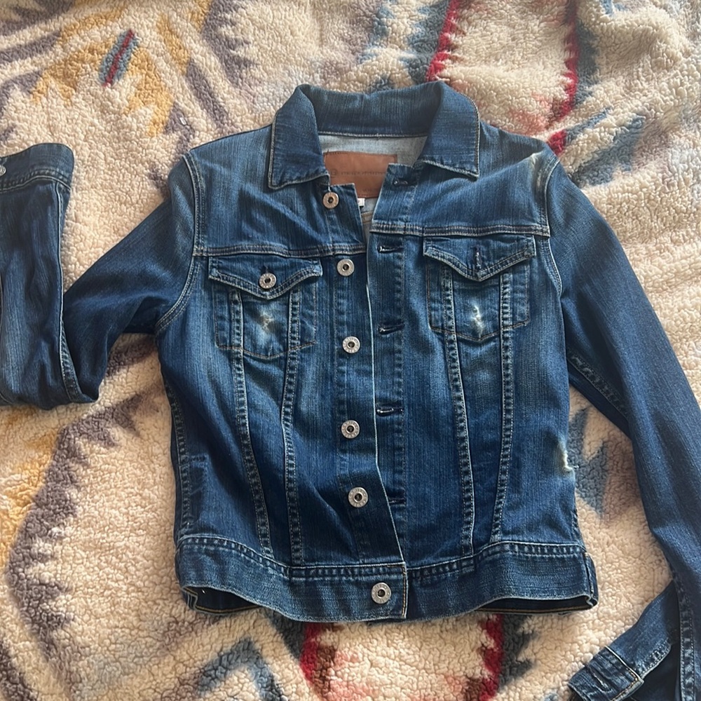 AG Adriano Goldschmied Blue Jean Jacket Size Small Distressed Rare Robyn Fitted